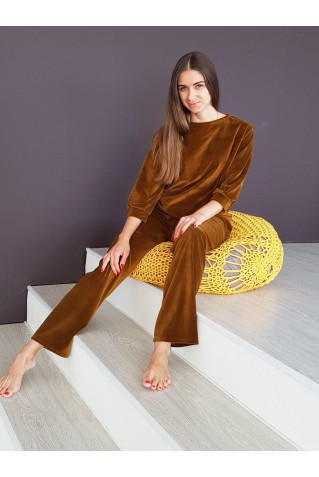 Велюровый костюмчик Toozz штаны + джемпер горчичного цвета